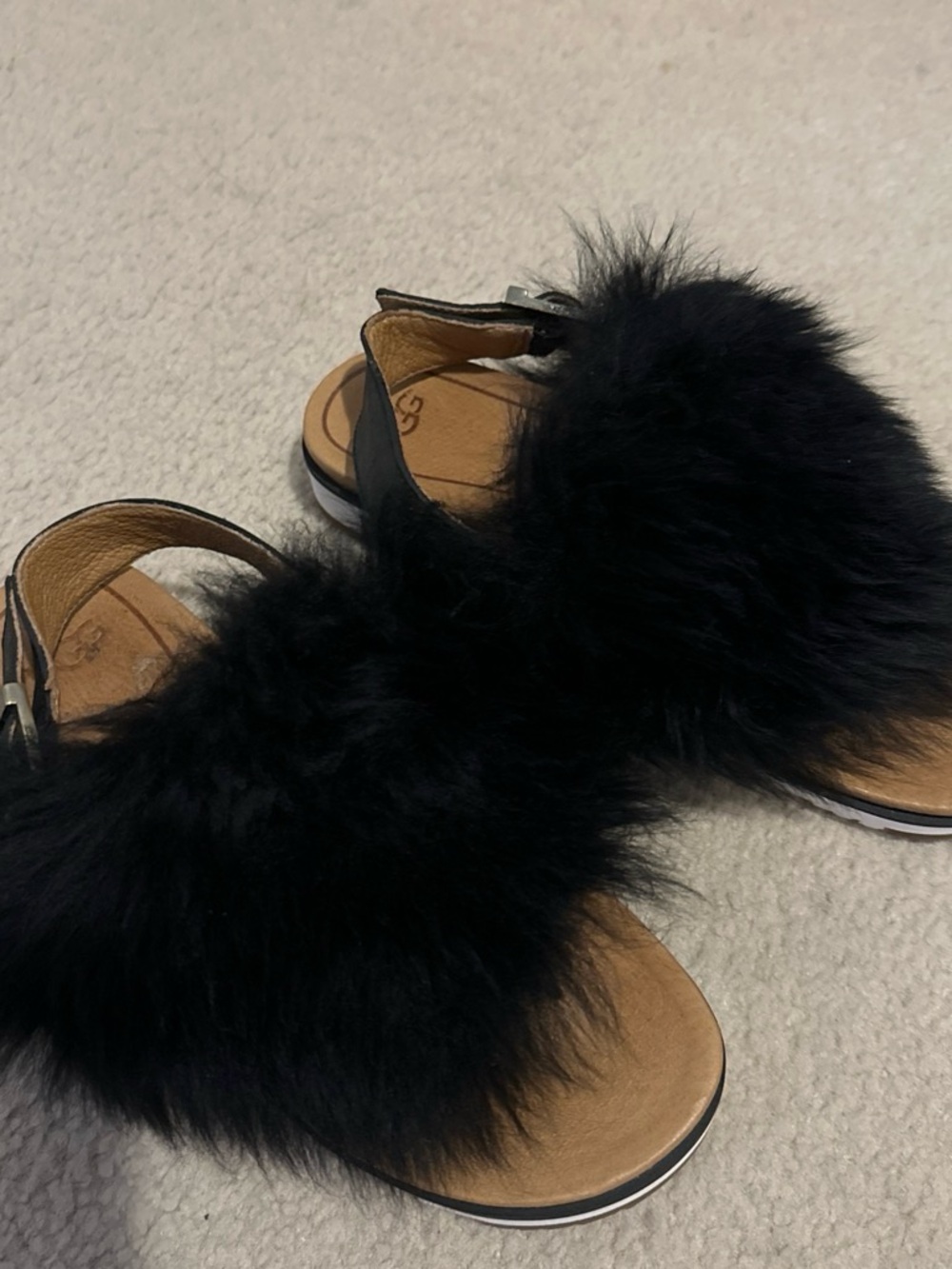 UGG Black Faux Fur Slide Sandals - Women's Stylish Comfort